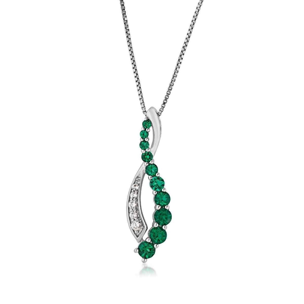 Journey Collection Created Emerald and White Sapphire Pendant in Sterling Silver