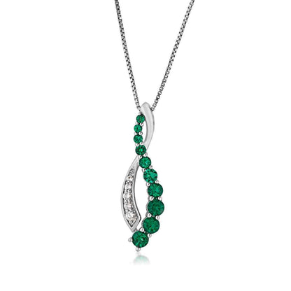 Journey Collection Created Emerald and White Sapphire Pendant in Sterling Silver