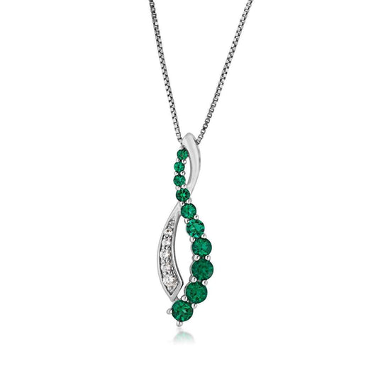 Journey Collection Created Emerald and White Sapphire Pendant in Sterling Silver