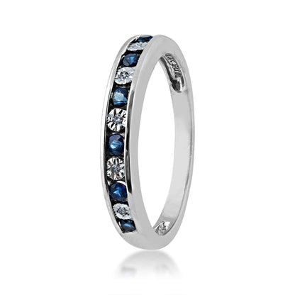Genuine Blue Sapphire and .015 ct. tw. Diamond Channel Set Fashion Band in 10K White Gold front view