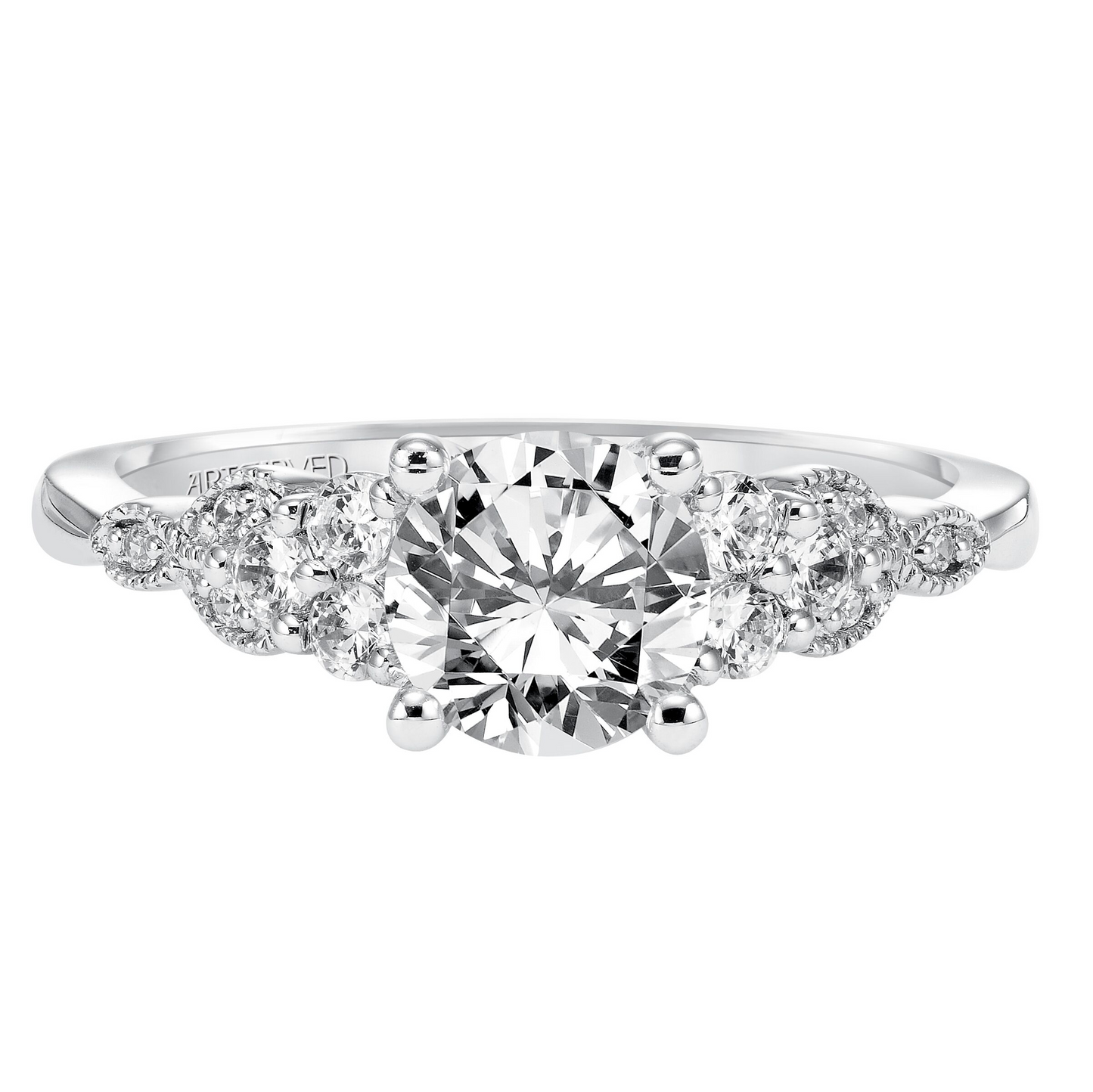 Artcarved Contemporary 1/5 CT. TW. Semi-Mount Engagement Ring with Tapered Side Diamonds in 14K White Gold front view