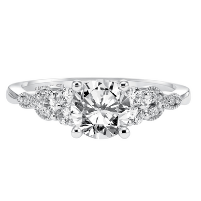 Artcarved Contemporary 1/5 CT. TW. Semi-Mount Engagement Ring with Tapered Side Diamonds in 14K White Gold front view
