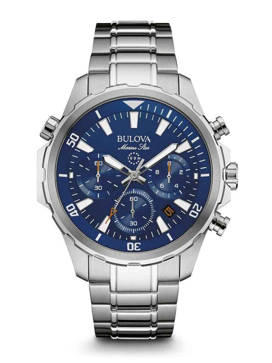 Bulova Marine Star Collection Men's 6 Hand Chronograph Watch with Calendar in a Blue Dial in Stainless Steel