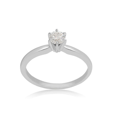 Natural 1/4 ct. tw. Round Brilliant Diamond Solitaire Engagement Ring in 14K White Gold