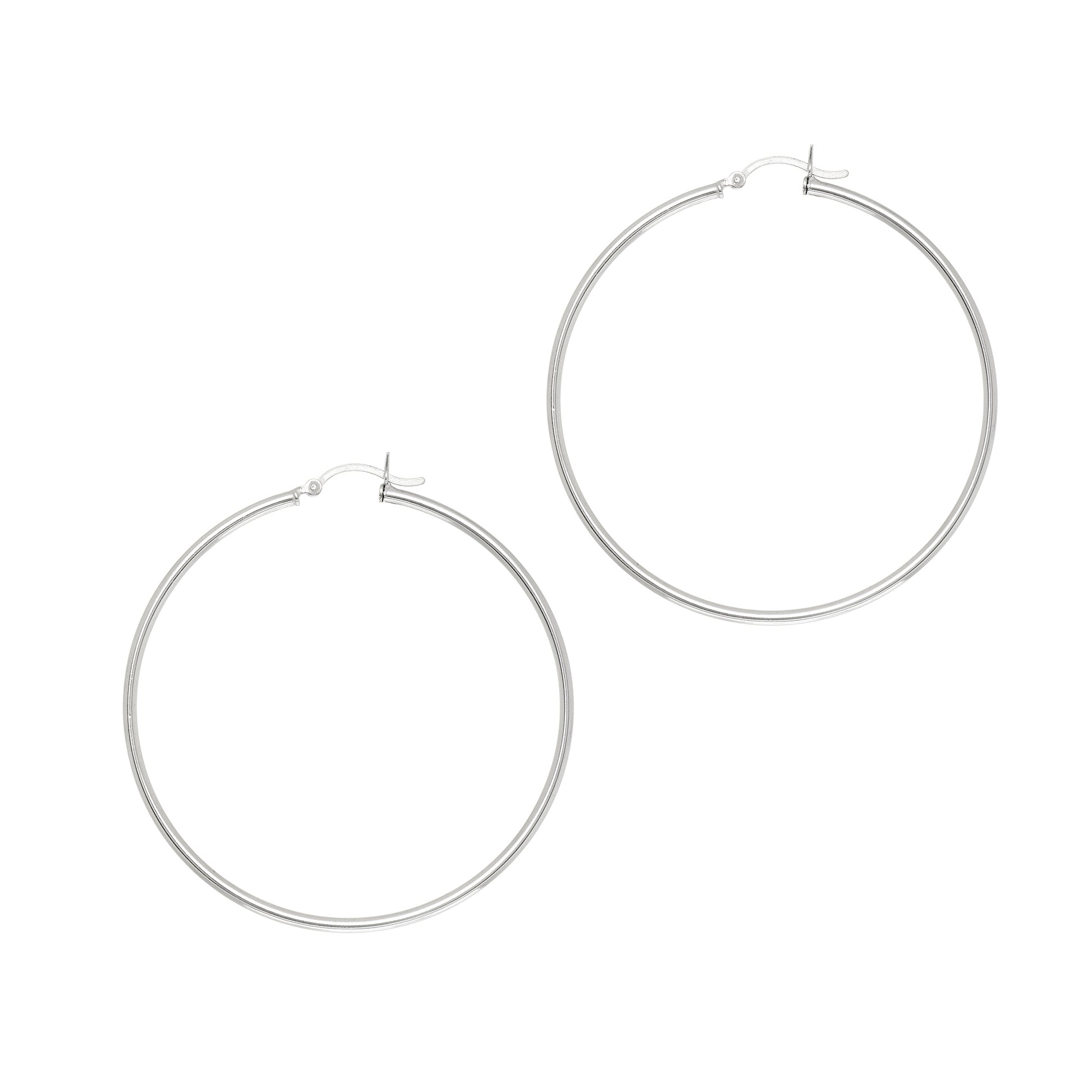2x50mm Round Sleek Hoop Earrings in Sterling Silver