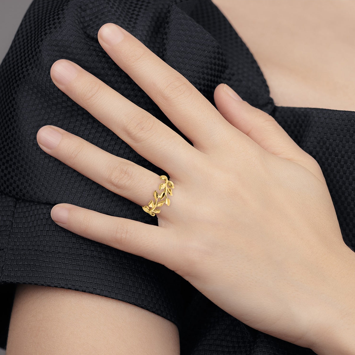 Leaf Bypass Ring in 14K Yellow Gold full view