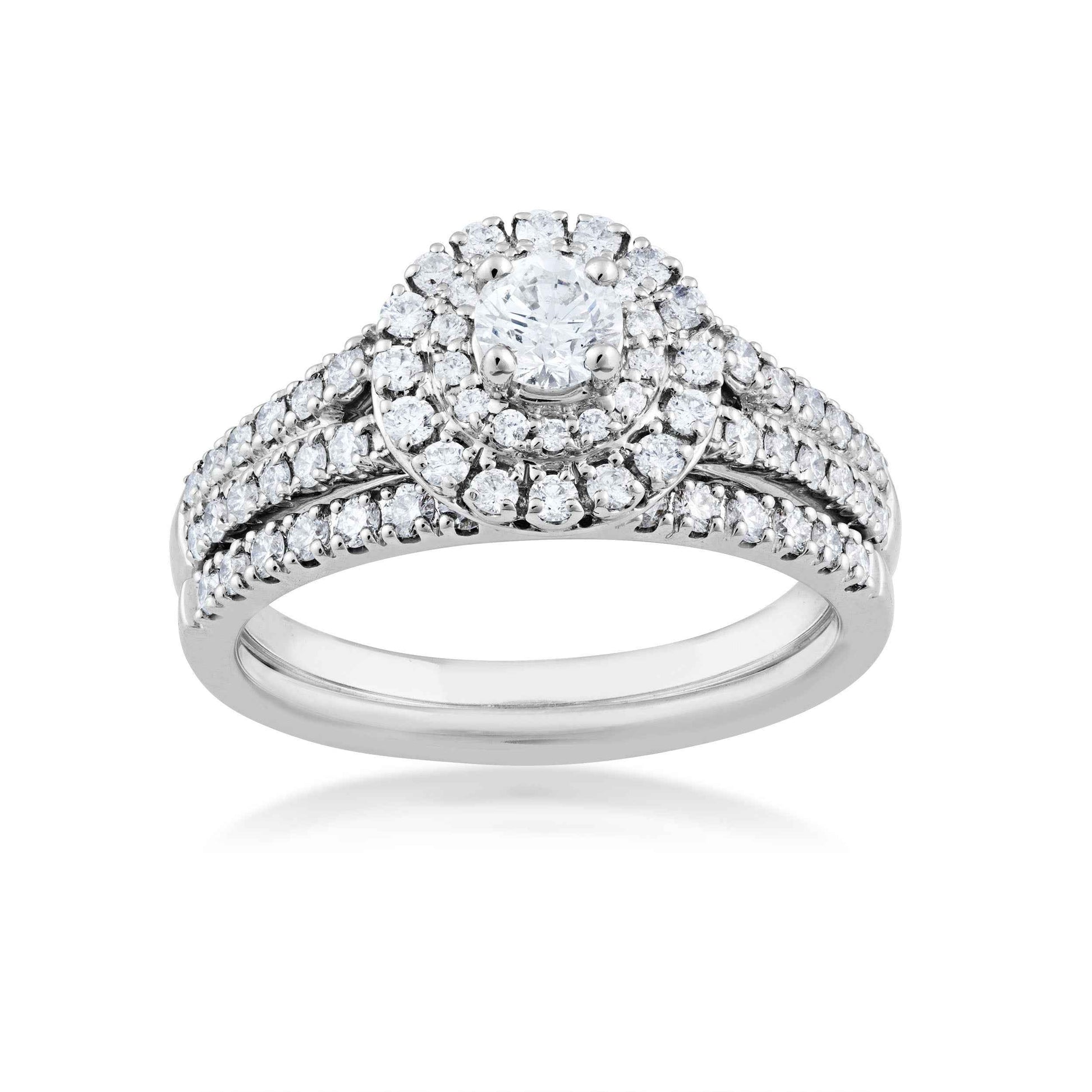 Amaura Collection 1/3 ct. and 5/8 ct. Round Brilliant Wedding Set with Double Halo in 14K White Gold