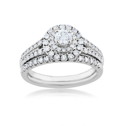 Amaura Collection 1/3 ct. and 5/8 ct. Round Brilliant Wedding Set with Double Halo in 14K White Gold