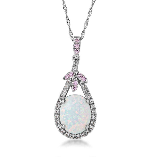 Created Oval Opal Pendant with Created White & Pink Sapphire Accents in Sterling Silver