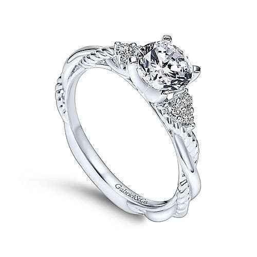 Gabriel & Co. 1/8 ct. tw. Twist Diamond Semi-Mount Engagement Ring in 14K White Gold front view