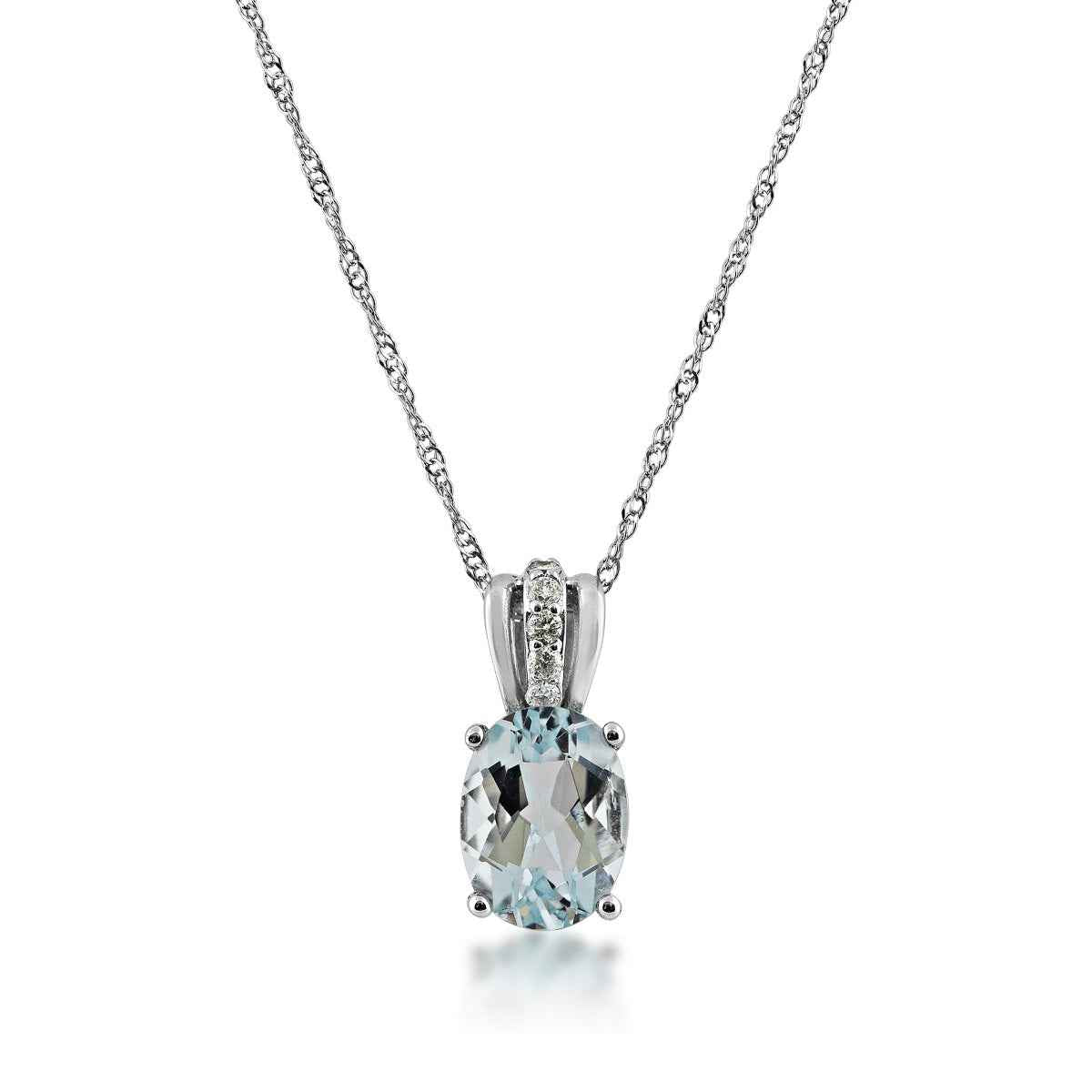 Oval Aquamarine & Diamond Pendant in 10K White Gold