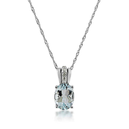 Oval Aquamarine & Diamond Pendant in 10K White Gold