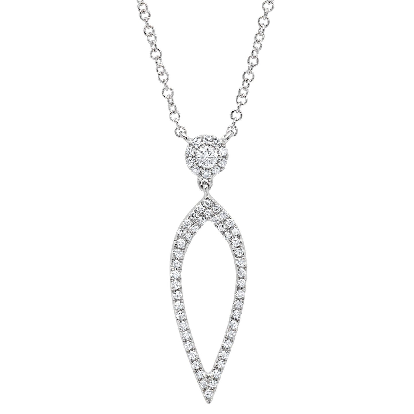 Shy Creation 1/5 ct. tw. Diamond Pave Halo Dangle Fashion Necklace in 14K White Gold