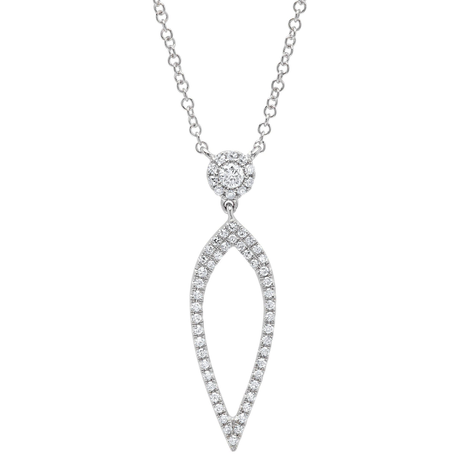 Shy Creation 1/5 ct. tw. Diamond Pave Halo Dangle Fashion Necklace in 14K White Gold