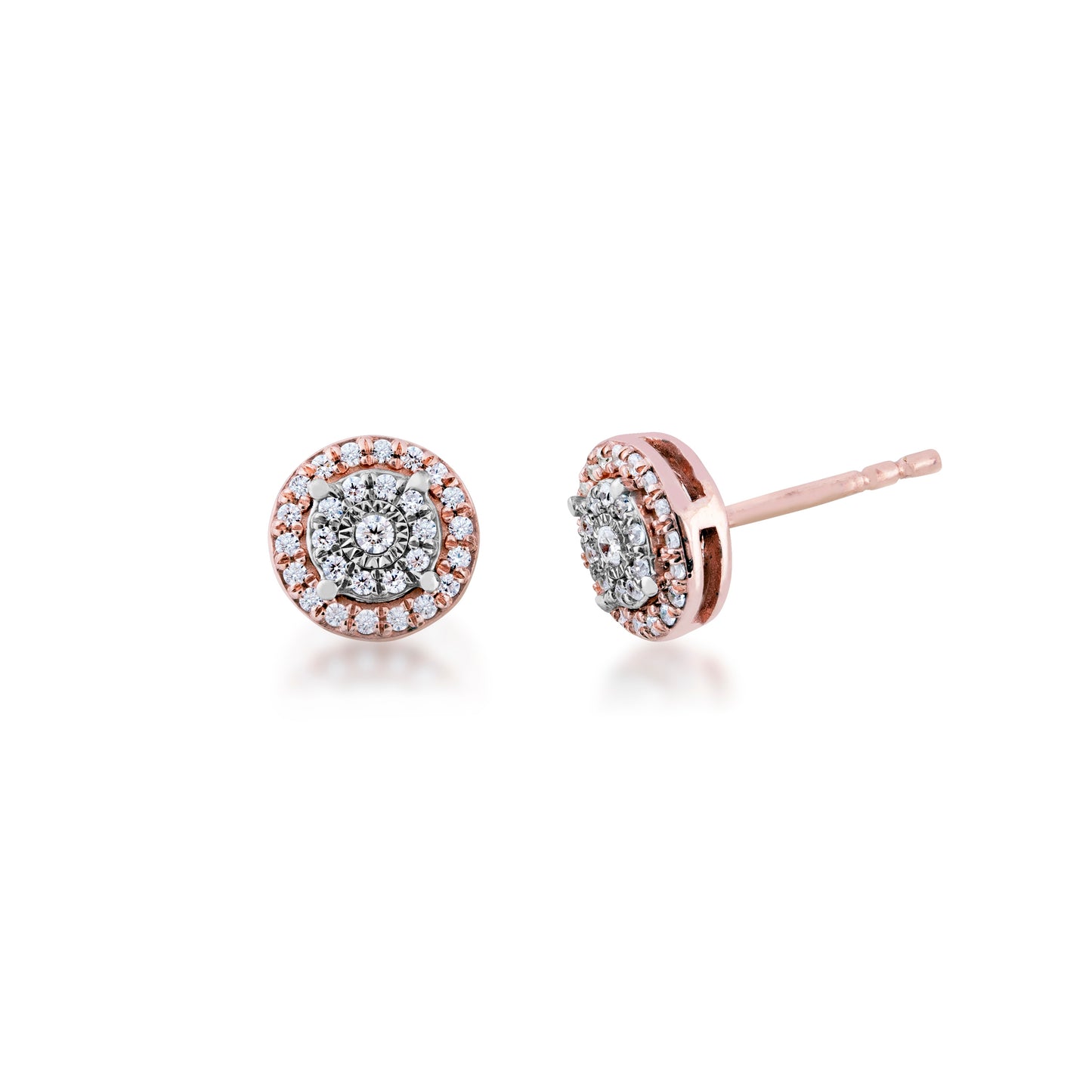 Fairytale Diamonds 1/5 ct. tw. Round Double Halo Diamond Fashion Post Earrings in 10K White and Pink Gold
