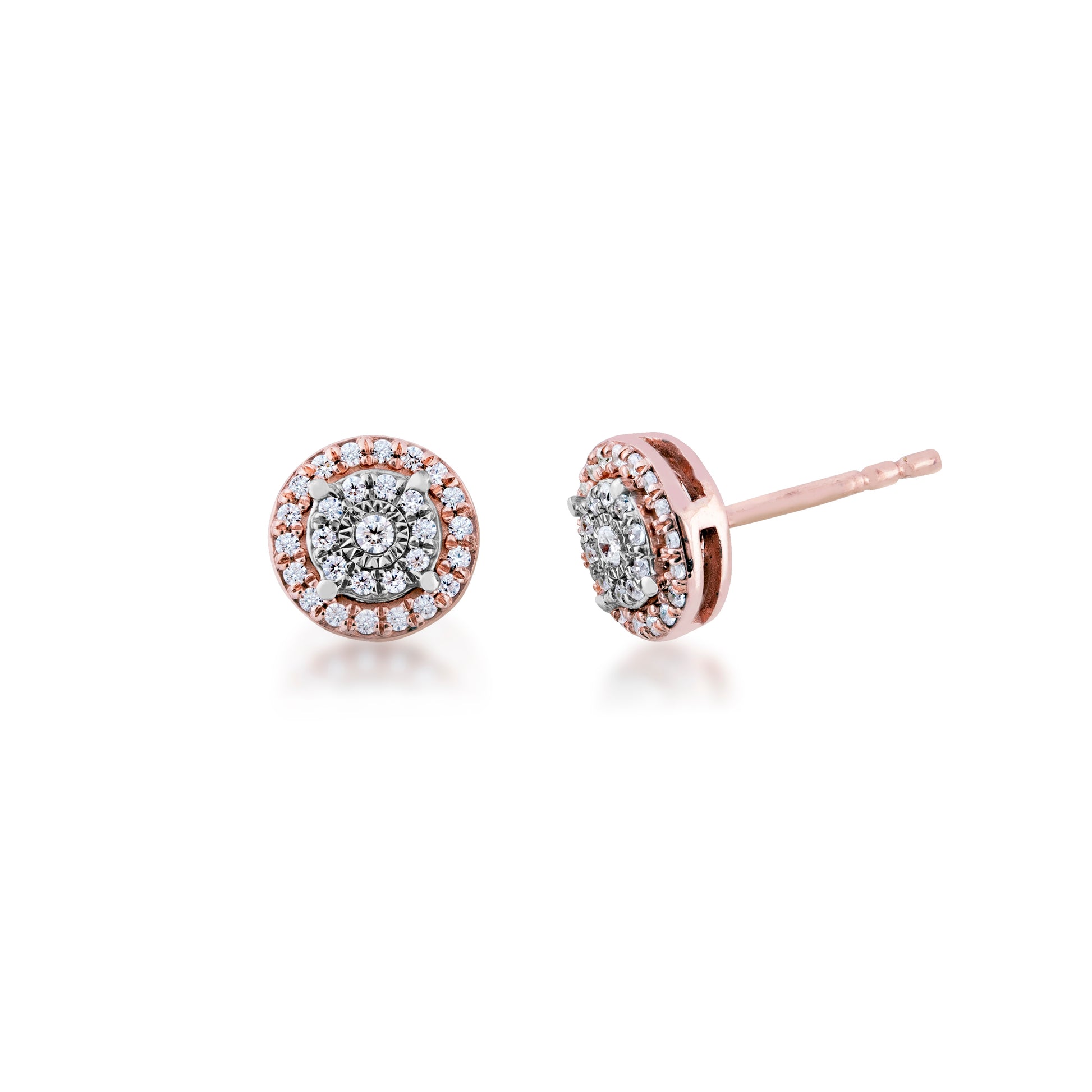 Fairytale Diamonds 1/5 ct. tw. Round Double Halo Diamond Fashion Post Earrings in 10K White and Pink Gold