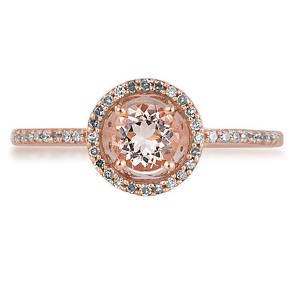 Genuine Round Morganite & 1/7 ct. tw. Diamond Halo Ring in 10K Pink Gold front view