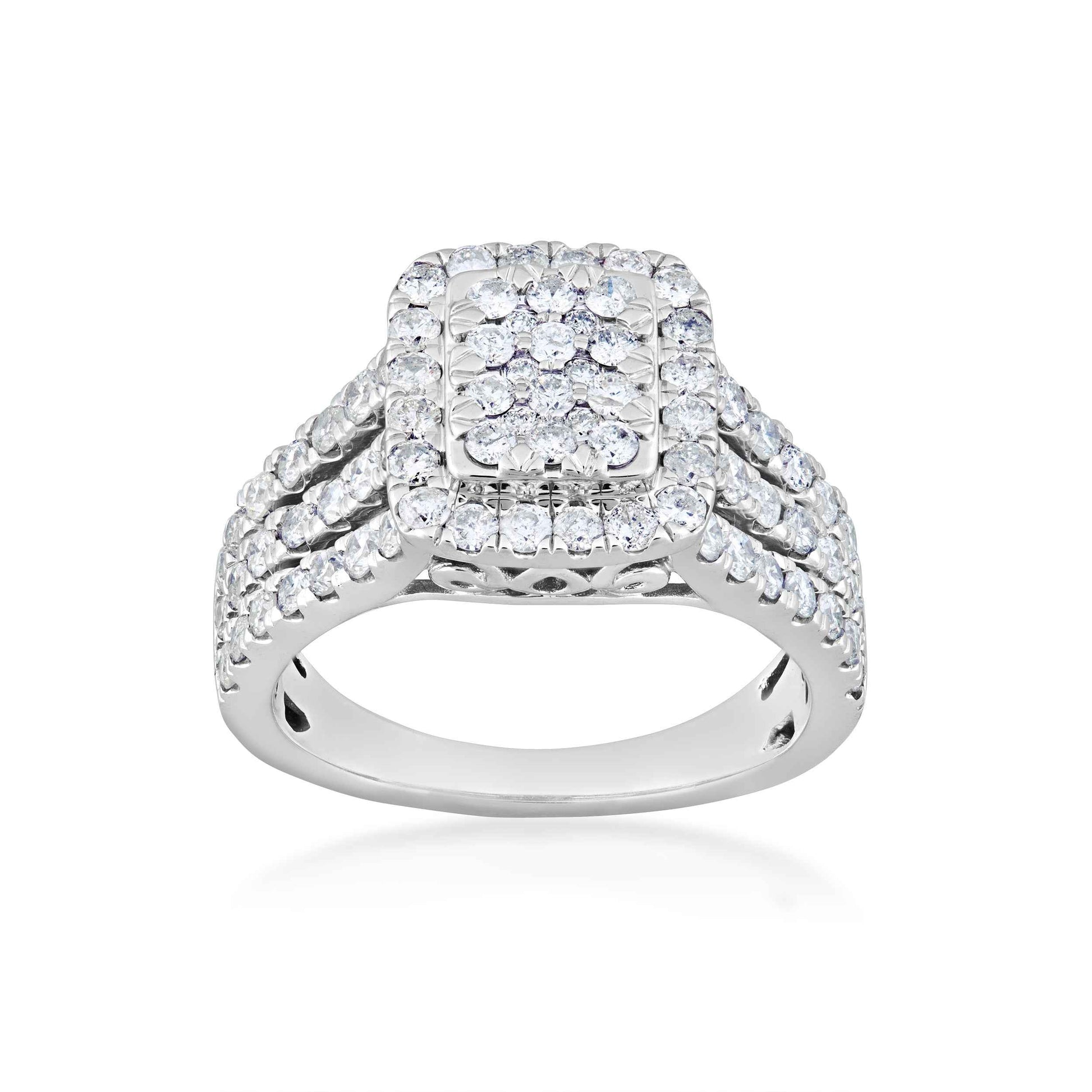 Fairytale Diamonds 1-1/2 ct. tw. Quad with Halo Diamond Engagement Ring with Triple Split Band in 10K White Gold