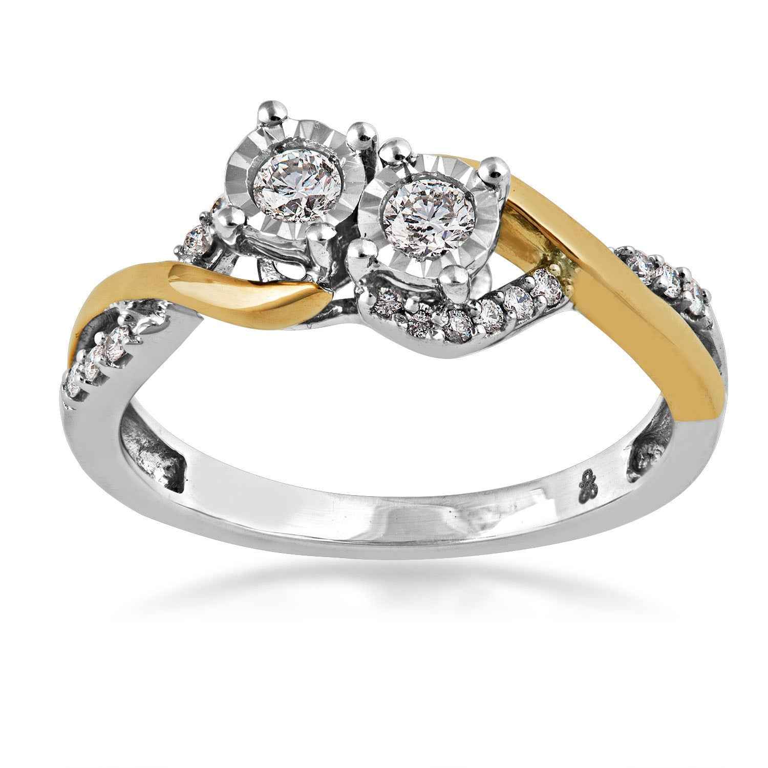 2BeLoved 1/4 ct. tw. 2-Stone Diamond Anniversary Ring in 10K Two-Tone White and Yellow Gold