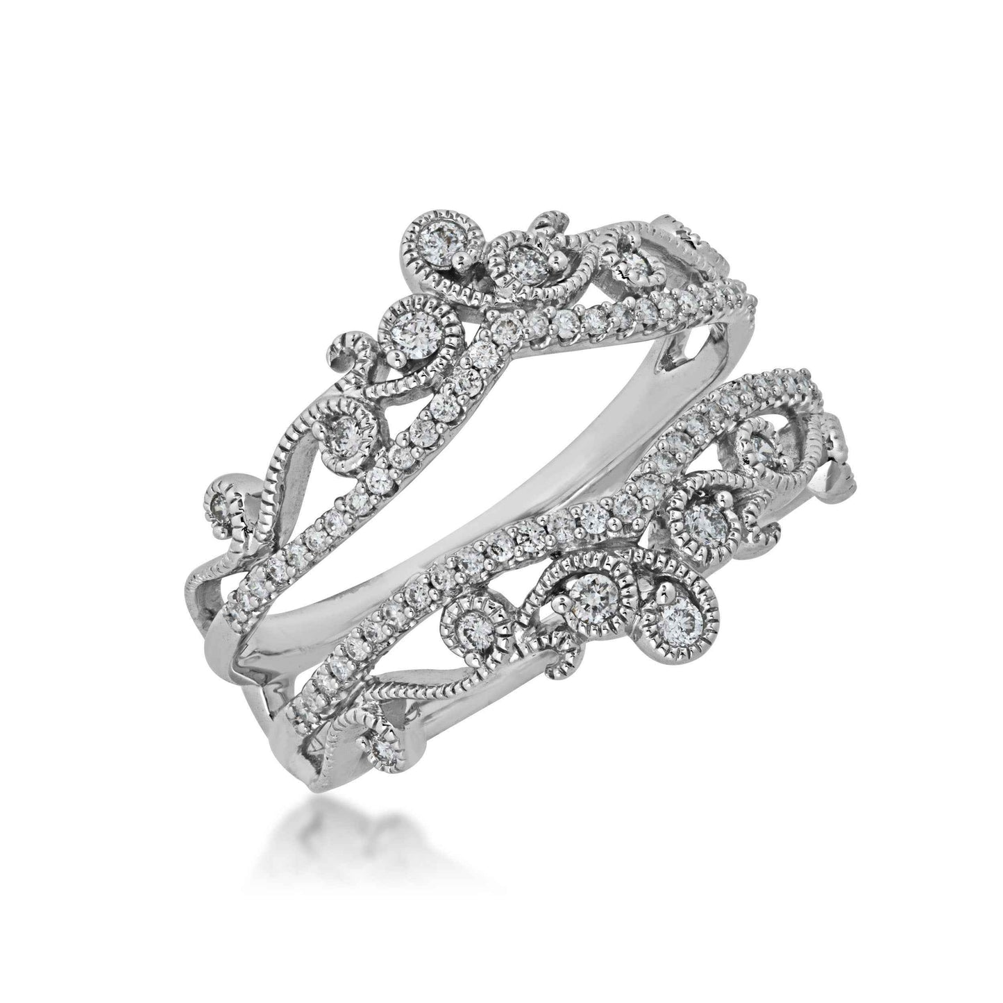 1/3 ct. tw. Diamond and Filigree Insert Wedding Band in 14K White Gold front view