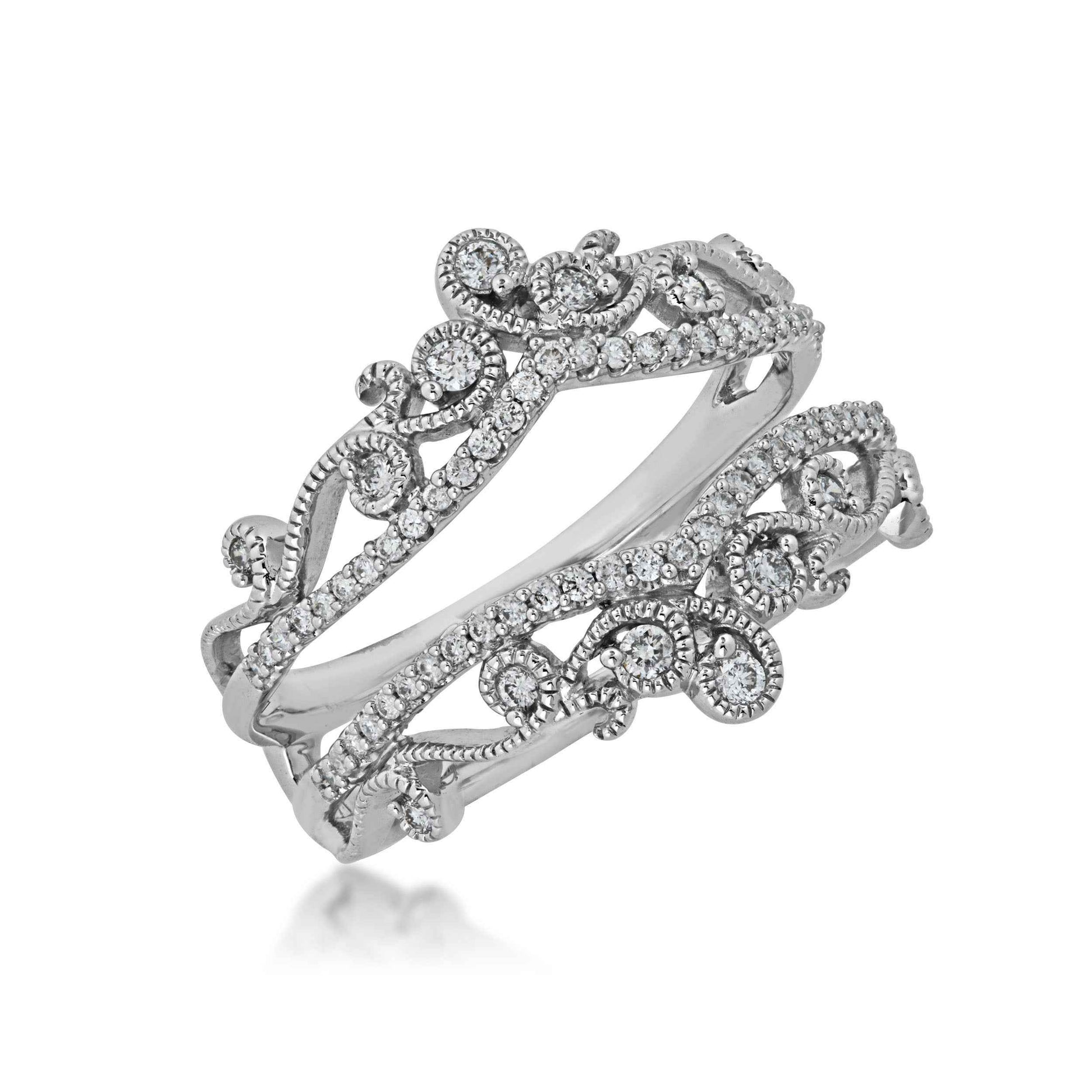 1/3 ct. tw. Diamond and Filigree Insert Wedding Band in 14K White Gold front view
