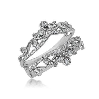 1/3 ct. tw. Diamond and Filigree Insert Wedding Band in 14K White Gold front view