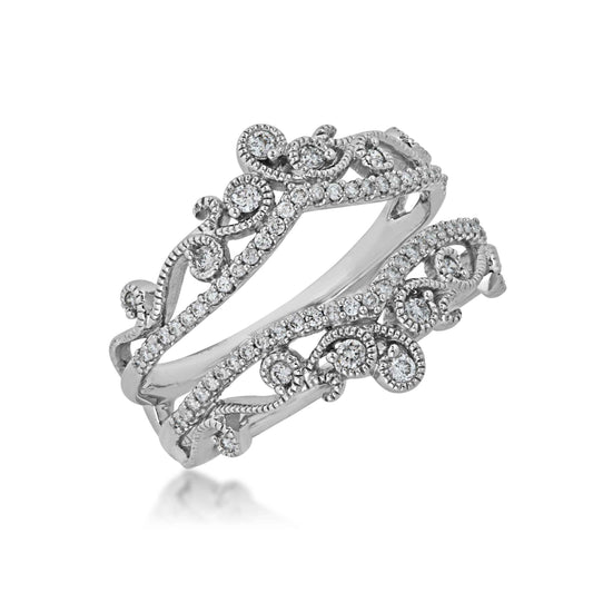 1/3 ct. tw. Diamond and Filigree Insert Wedding Band in 14K White Gold front view