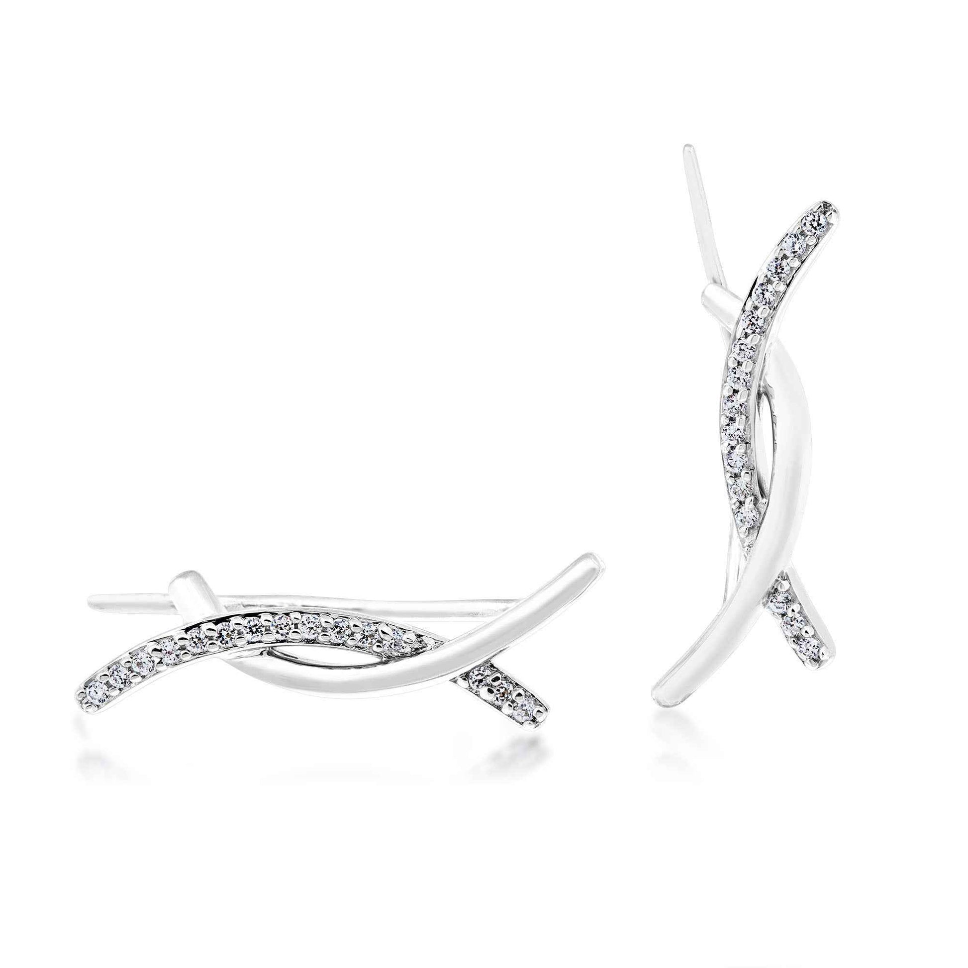 1/8 ct. tw. Round Prong Set Diamond Earring Climbers /Crawlers in Sterling Silver