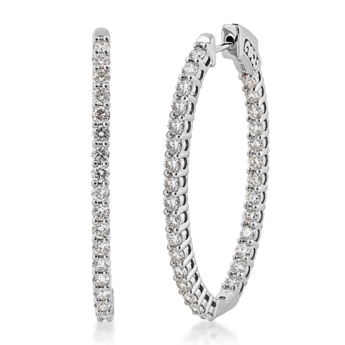 3 ct. tw. Diamond Inside Out Oval Hoop Earrings in 14K White Gold