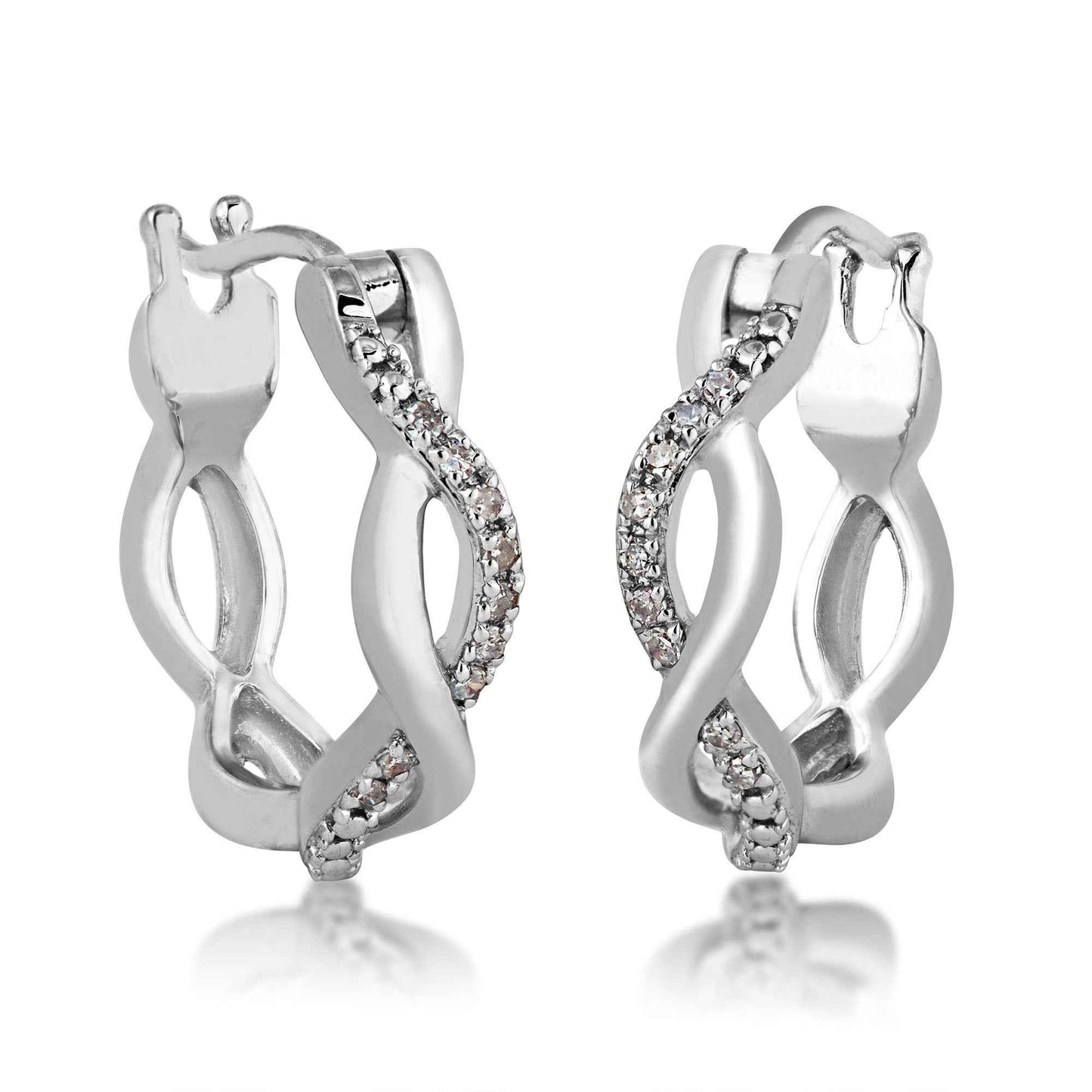 .06 ct. tw. Diamond Twist Fashion Hoop Earrings in 10K White Gold
