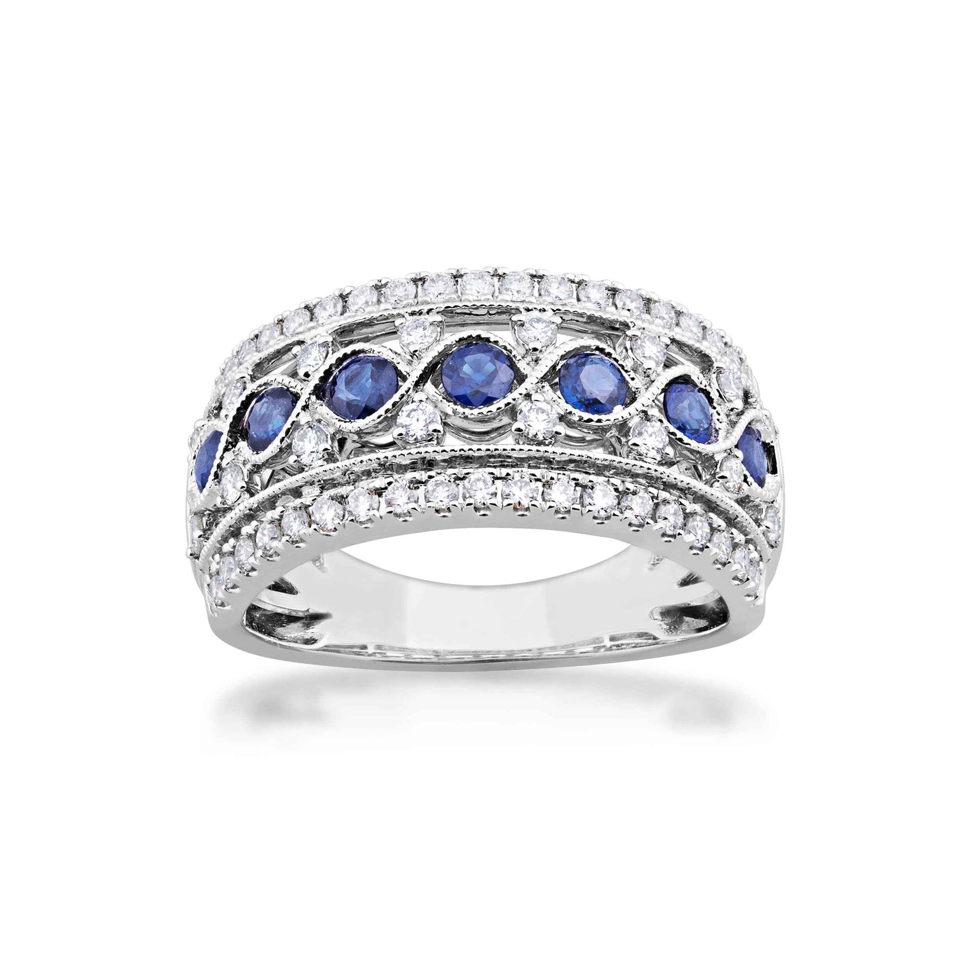 Sapphire and 1/2 ct. tw. Diamond Infinity-Inspired Fashion Ring with Milgrain Detailing in 14K White Gold