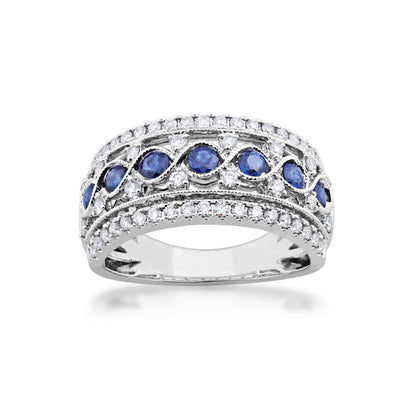 Sapphire and 1/2 ct. tw. Diamond Infinity-Inspired Fashion Ring with Milgrain Detailing in 14K White Gold