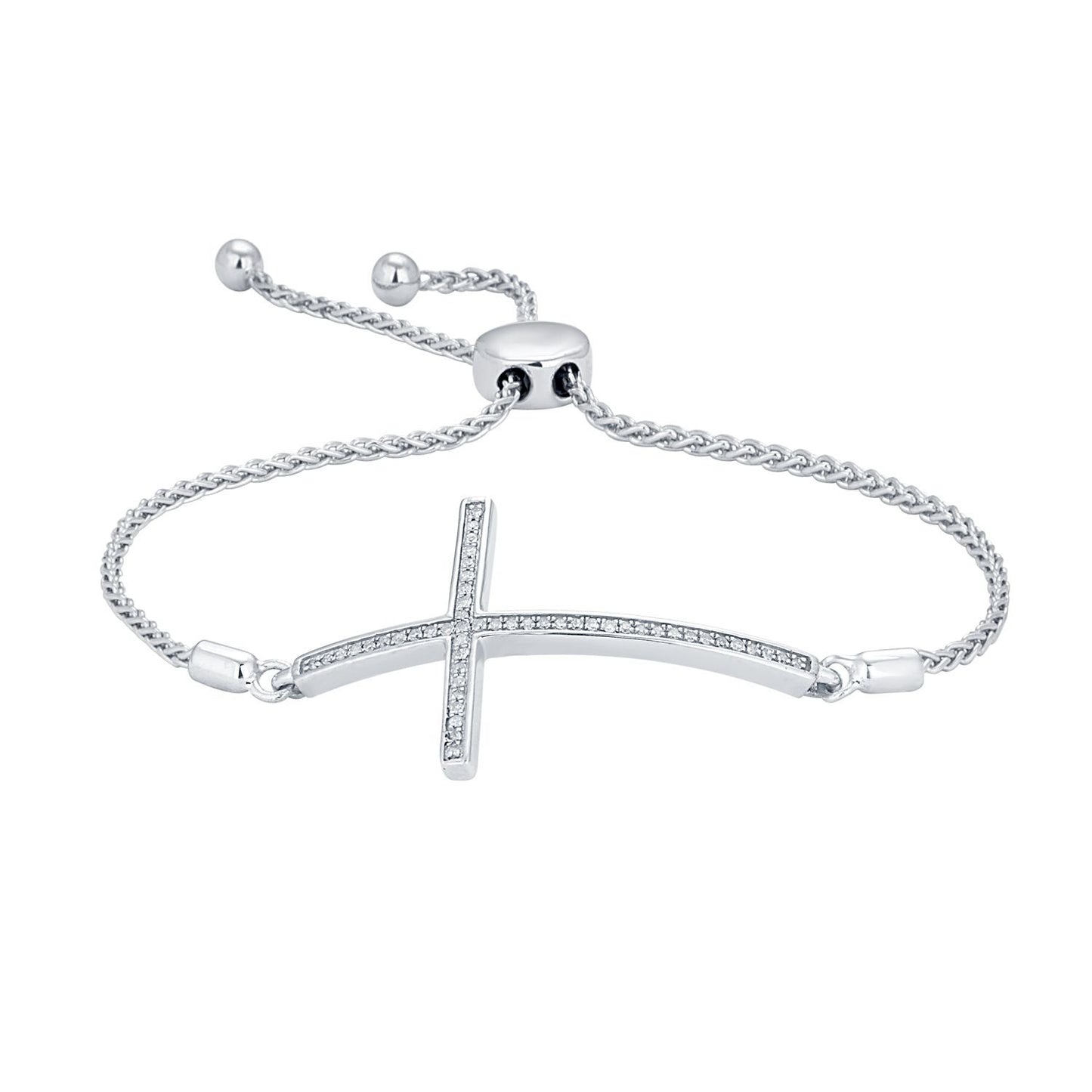 1/6 ct. tw. Diamond Cross Bolo Bracelet in Sterling Silver close-up detail