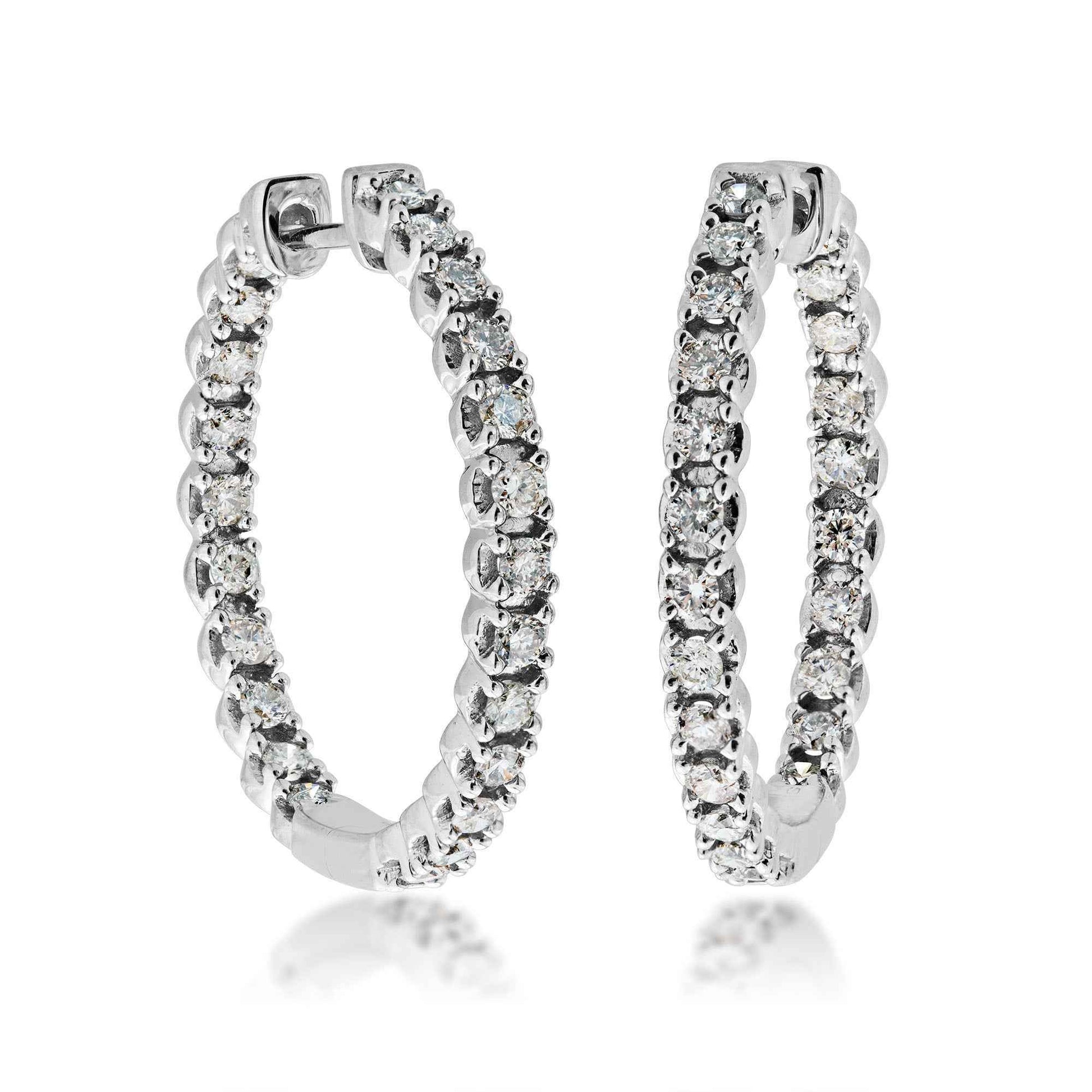 1 ct. tw. Inside Out Round Diamond Hoop Earrings with Click Backs in 10K White Gold