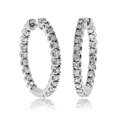 1 ct. tw. Inside Out Round Diamond Hoop Earrings with Click Backs in 10K White Gold