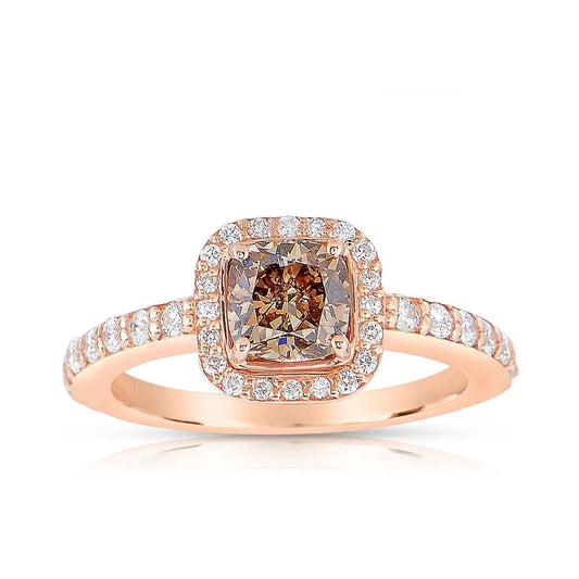 Mocha Luxe 1-1/8 ct. tw. Cushion Cut Mocha Diamond Halo Engagement Ring in 14K Pink Gold