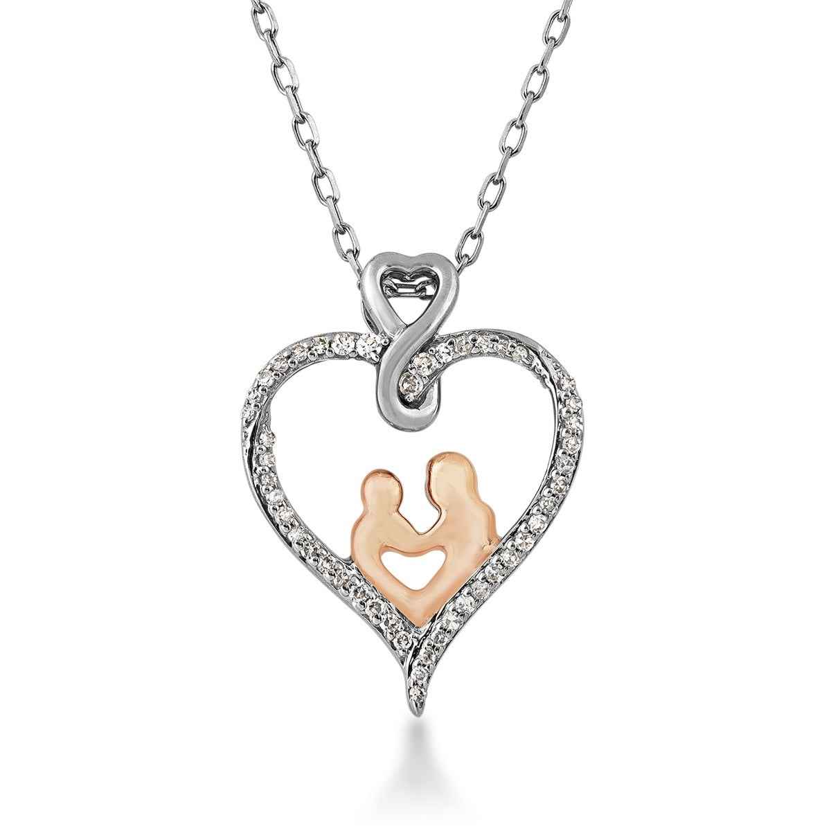 Infinite Love 1/8 ct. tw. Diamond Mom & Child Pendant in Sterling Silver and 10K Pink Gold
