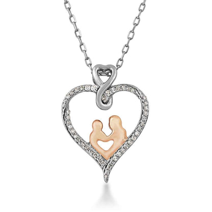 Infinite Love 1/8 ct. tw. Diamond Mom & Child Pendant in Sterling Silver and 10K Pink Gold