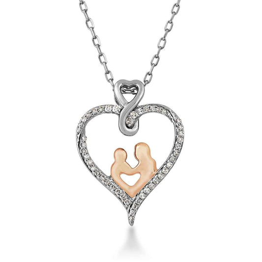 Infinite Love 1/8 ct. tw. Diamond Mom & Child Pendant in Sterling Silver and 10K Pink Gold