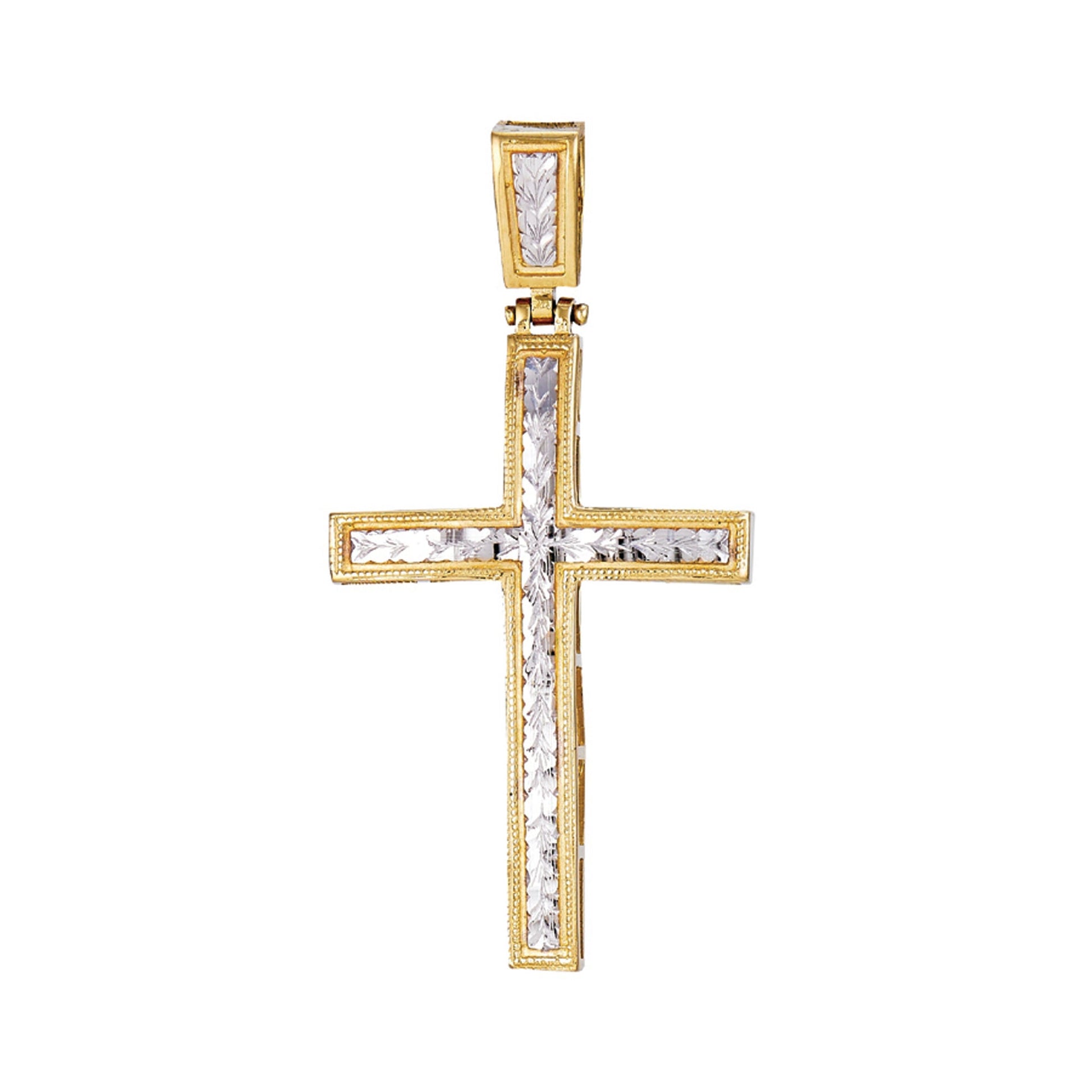 Fancy Diamond Cut Cross Pendant in 14K Two-Tone White & Yellow Gold