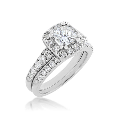 Noventa 2 ct. tw. Princess Cut Diamond Classic Halo Wedding Set in 14K White Gold front view