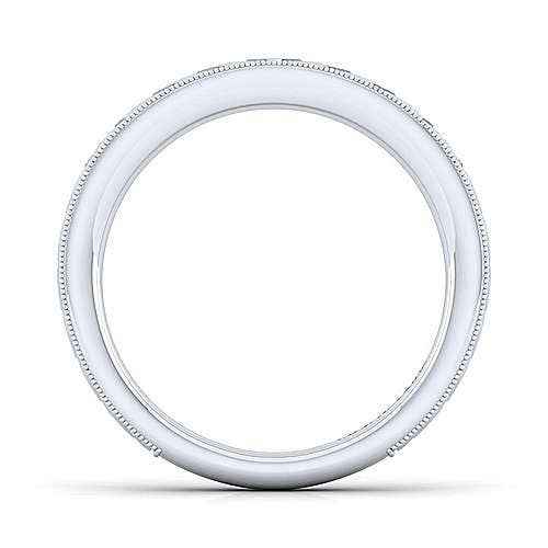 Gabriel & Co. Wedding Band with Carved Design and Milgrain Detailing in 14K White Gold close-up detail