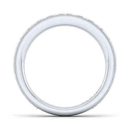 Gabriel & Co. Wedding Band with Carved Design and Milgrain Detailing in 14K White Gold close-up detail