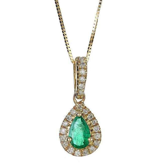 Pear-Shaped Emerald and 1/8 ct. tw. Halo Diamond Pendant in 10K White Gold