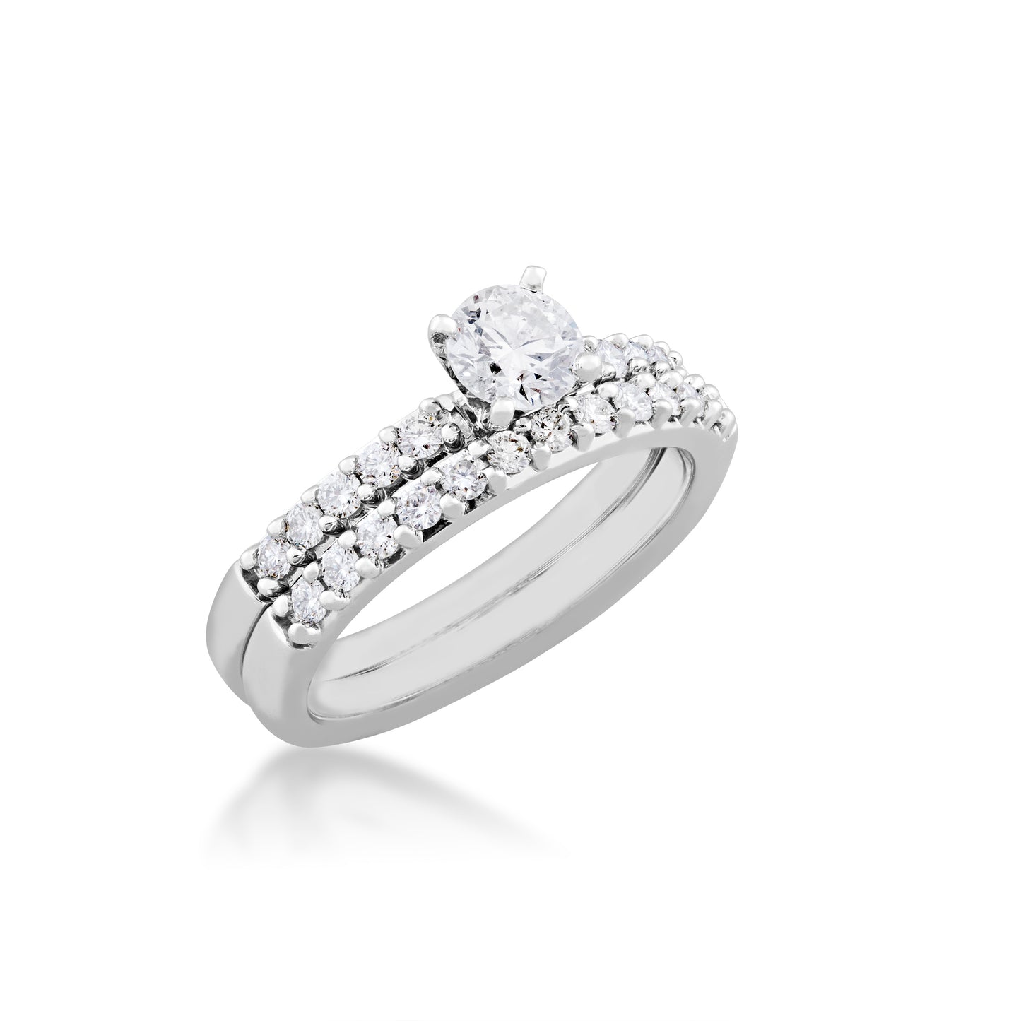 Natural 1 ct. tw. Round Brilliant Diamond Wedding Set in 14K White Gold front view