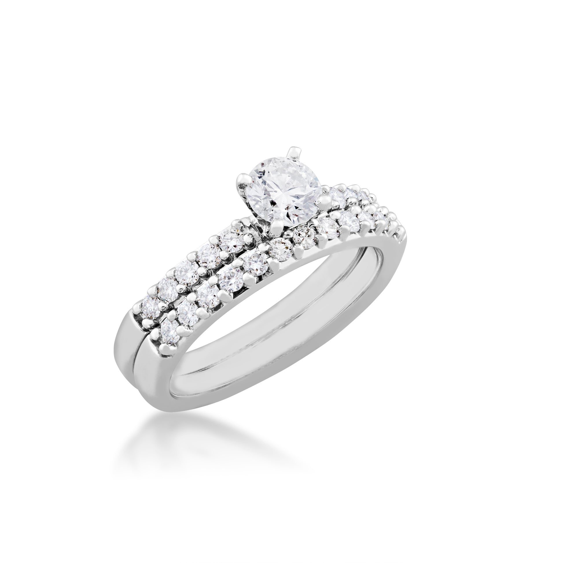 Natural 1 ct. tw. Round Brilliant Diamond Wedding Set in 14K White Gold front view