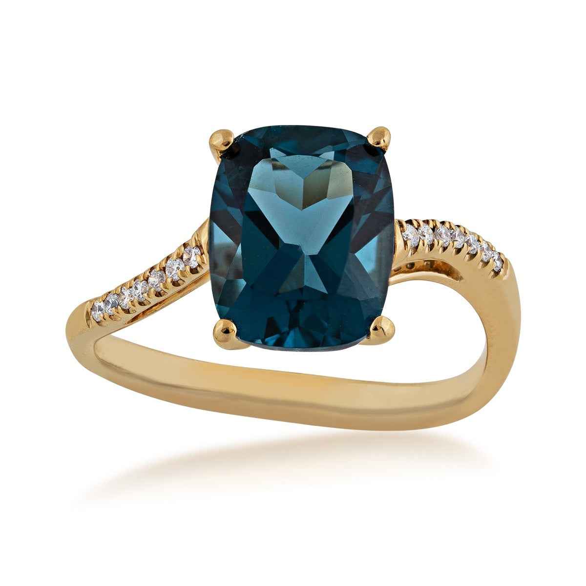 Cushion London Blue Topaz and .07 ct. tw. Diamond Ring in 10K Yellow Gold