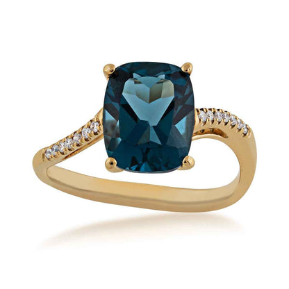 Cushion London Blue Topaz and .07 ct. tw. Diamond Ring in 10K Yellow Gold