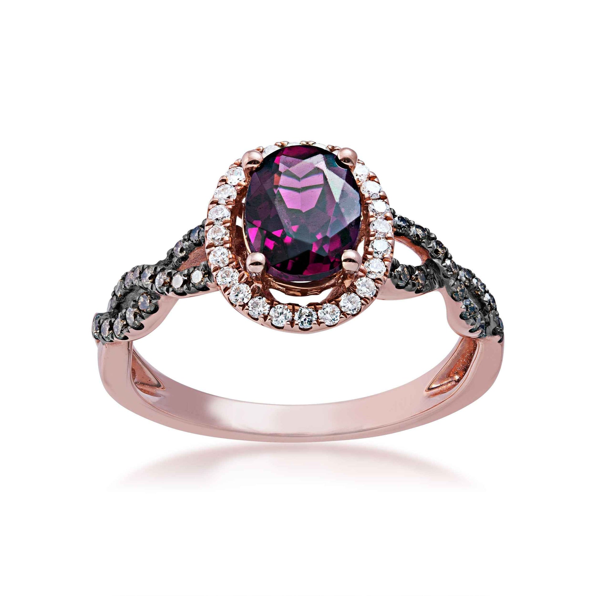 Garnet and 1/10 ct. tw. Diamond Halo Fashion Ring with Mocha Diamonds in 10K Pink Gold