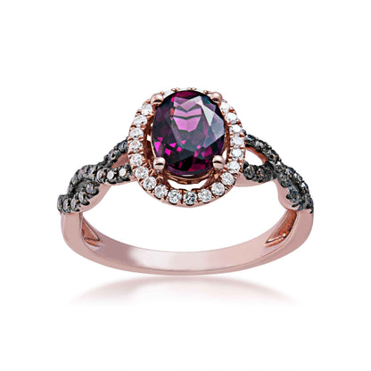 Garnet and 1/10 ct. tw. Diamond Halo Fashion Ring with Mocha Diamonds in 10K Pink Gold